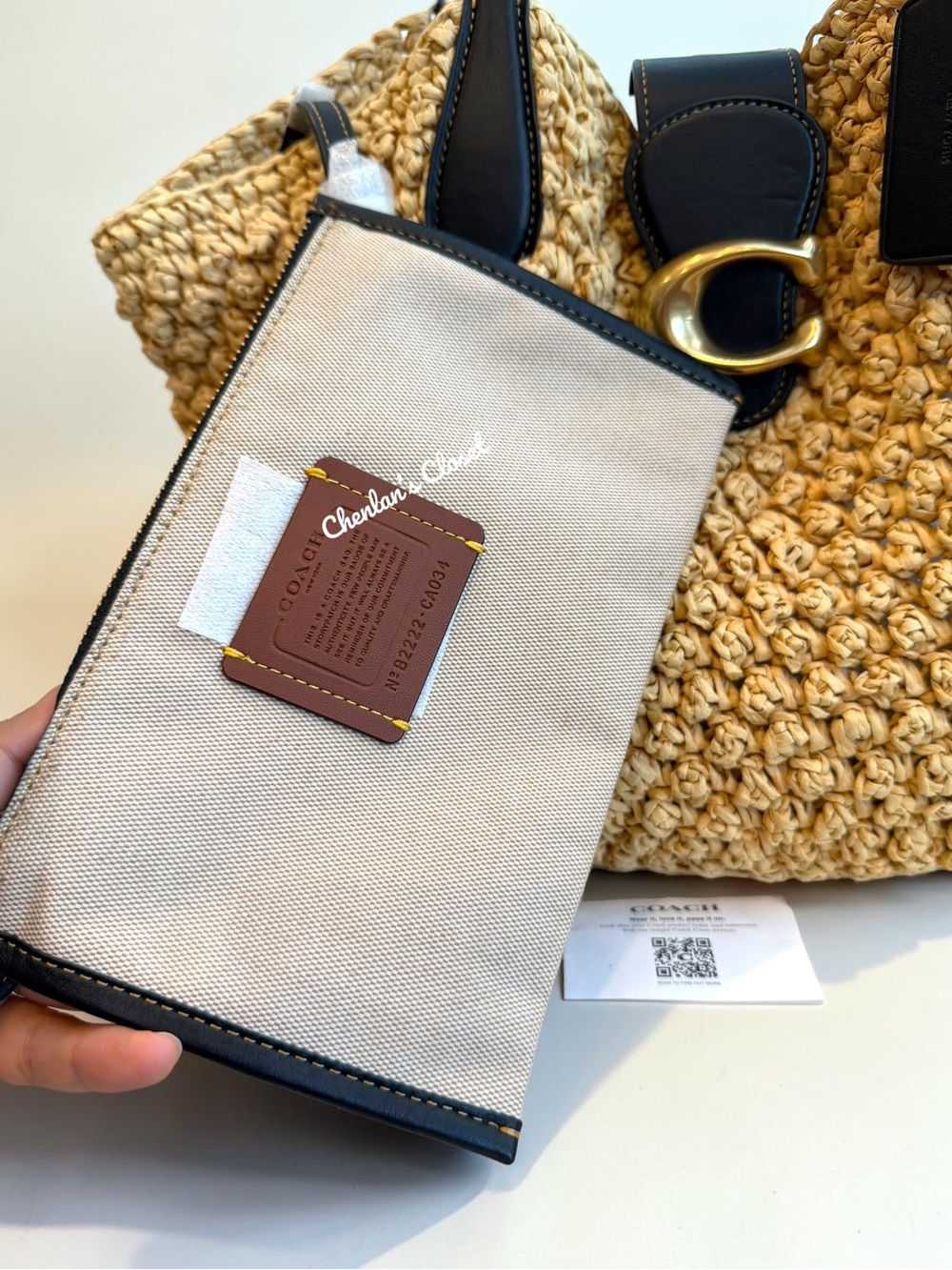 Coach Small Straw Tote With Wristlet - Picture 9 of 16